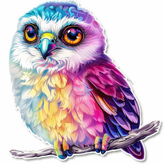 Obraz premium owl colorful bird illustration cute art vibrant bright animal drawing multicolored neon digital perched wildlife fantasy artwork detailed design fantasy art 