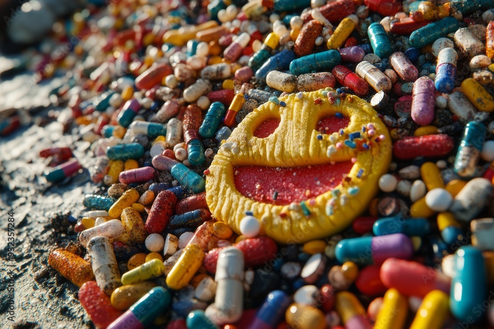 Aufkleber dynamic and vibrant close up of colorful pills arranged in a spiral pattern symbolizing creativity a