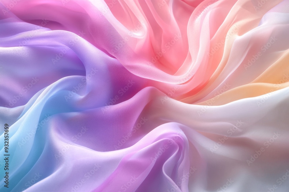 Poster elegant pastel fabrics blend seamlessly, swirling softly in a gentle motion, creating an ethereal an