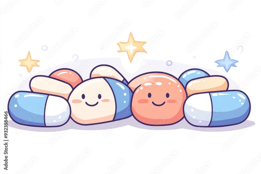 Aufkleber charming and minimalistic illustration of smiling capsule characters lying on a soft background symb