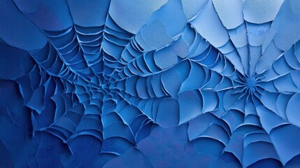 Obraz premium Intricate blue spider webs woven across a textured background, creating a captivating visual display of nature's artistry. Generative AI