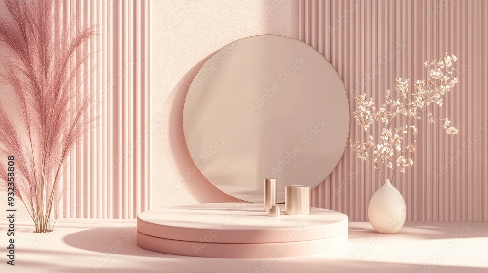 Poster 3d geometric shape rendering in a minimalistic scene featuring a podium display mockup case and stag