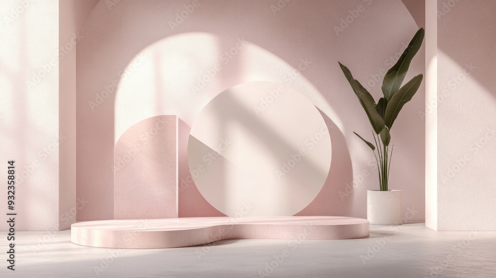 Poster 3d geometric shape rendering in a minimalistic scene featuring a podium display mockup case and stag