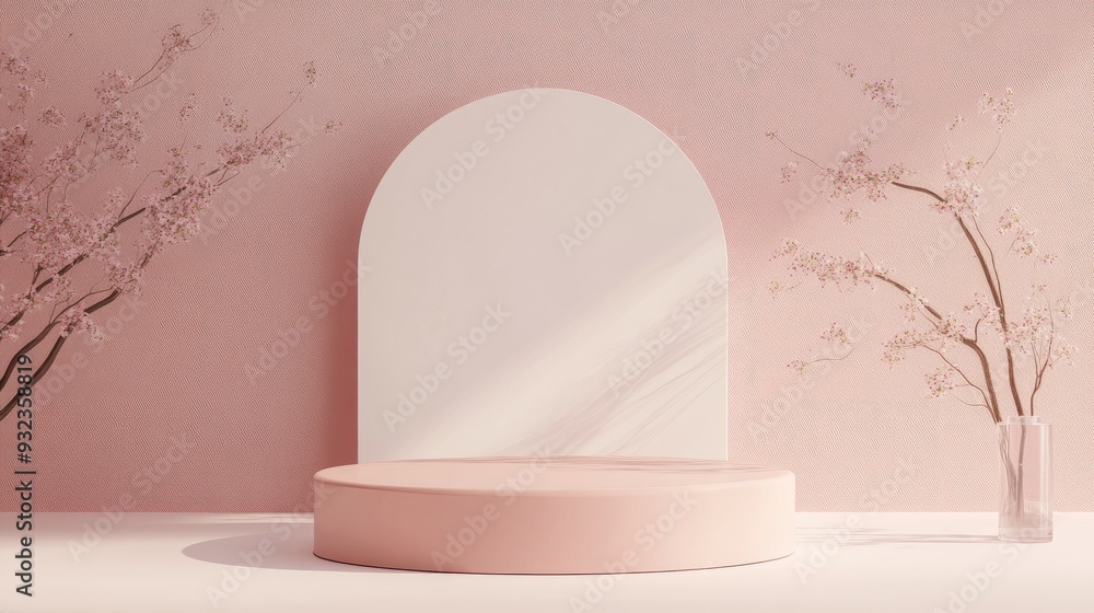 Poster 3d geometric shape rendering in a minimalistic scene featuring a podium display mockup case and stag