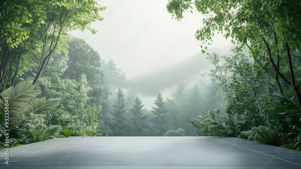 Poster 3d illustration depicting a forest landscape with an abstract empty space representing an eco friend