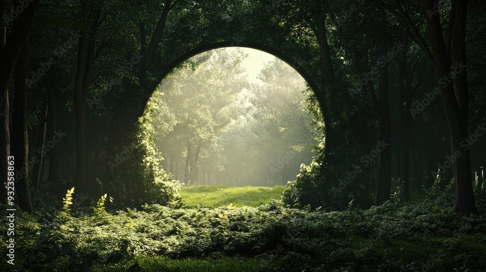 Poster 3d illustration depicting a forest landscape with an abstract empty space representing an eco friend
