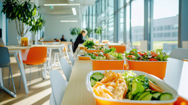 a tupper filled with healthy lunch at a coworking space, healthy choice, work break
