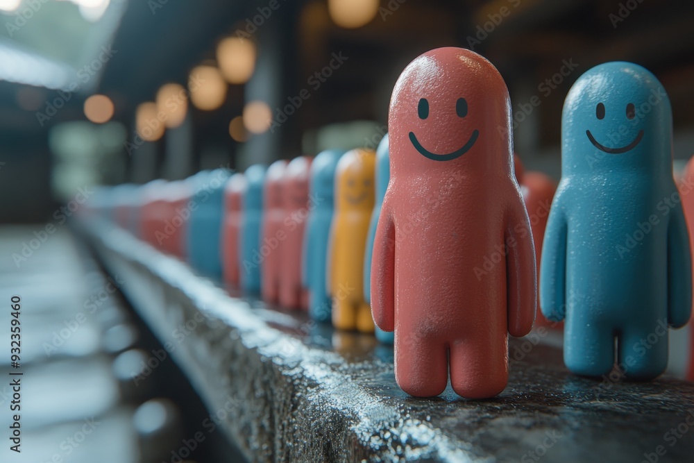 Poster charming and detailed line up of capsule characters with happy faces set against an urban backdrop s