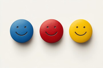 Adorable and minimalistic illustration of three smiley face capsules in primary colors set against a yellow background symbolizing unity and simplicity in healthcare