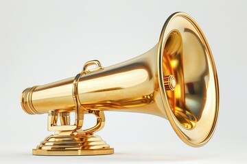 Obraz premium A shiny golden megaphone, symbolizing amplification and communication.