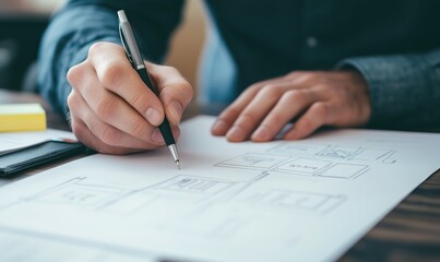 A man is writing with a pen on a piece of paper. Concept of focus and concentration as the man carefully writes