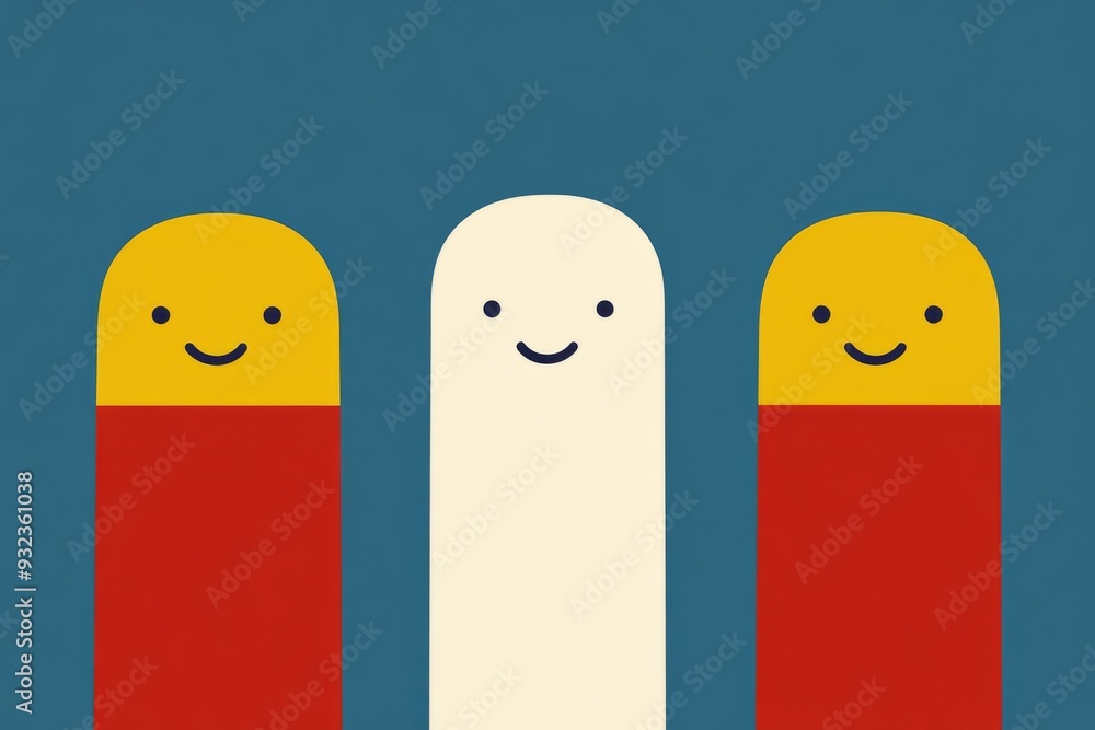 Aufkleber simple and cheerful illustration of three happy capsule characters on a dark teal background symboli
