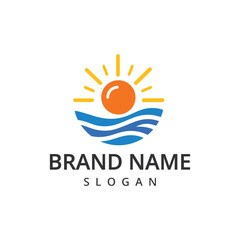 Sun and Wave Logo. Flat Vector Logo Design Template Element.