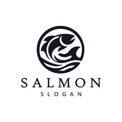 Salmon fish logo seafood label Fishing logo design template illustration