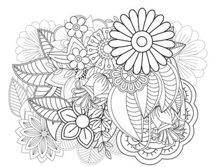 Doodle pattern in black and white. Flower pattern in black and white for adult coloring book. Can use for print , coloring and card design, adult coloring book, adult coloring book for women