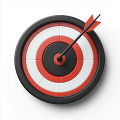 3D illustration of a red and black target with an arrow in the bullseye