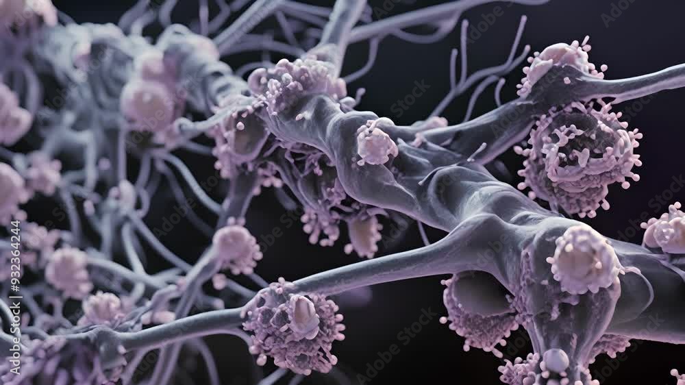 Poster scanning electron microscope image of microglia forming a protective layer around vessels maintainin