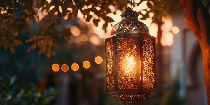 Ahlan Ramadan Ornate Islamic Lantern featuring Elegant Arabic Calligraphy Symbolizing Reverence Tradition and Spiritual Enlightenment in Cultural Heritage