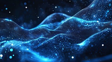 Fototapeta premium Abstract tech particles net landscape background