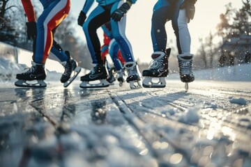 Obraz premium A group of people skiing down a snowy mountain slope