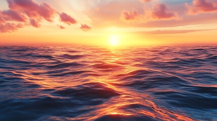 Fototapeta premium A stunning sunset over the ocean, with the sun shining brightly through the clouds and casting a warm glow on the water.