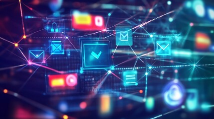 Creative visualization of digital marketing strategies highlighting content marketing social media strategy and email marketing with a vibrant interconnected web design