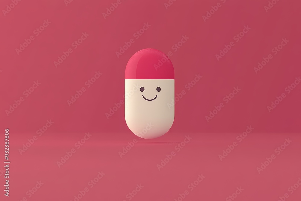 Poster minimalistic and adorable cartoon capsule with a smiling face representing simplicity and positivity