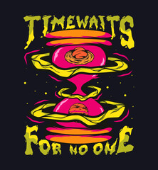 Time Waits For No One Hourglass Space Themed Illustration Design for T-shirt print, Poster Design, Streetwear, Tote bag, and other