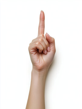 A Female Hand with the Index Finger Raised, Top View &ndash; Isolated on a White Background, Demonstrating a Gesture or Sign