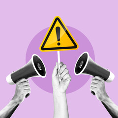 human hand, holding, exclamation mark, bullhorn, alert, warning, Accessibility, Hold, Alarm