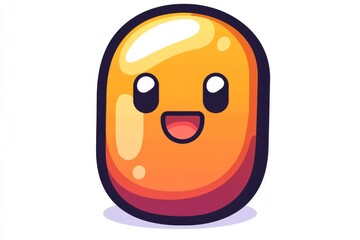 Fototapeta premium Cute pill character with smiling face on a vibrant yellow background symbolizing happiness and well being in a playful and minimalistic design