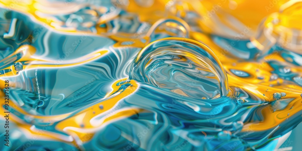 Poster close-up view of a three-dimensional fluid simulation displaying smooth, rounded shapes in shades of