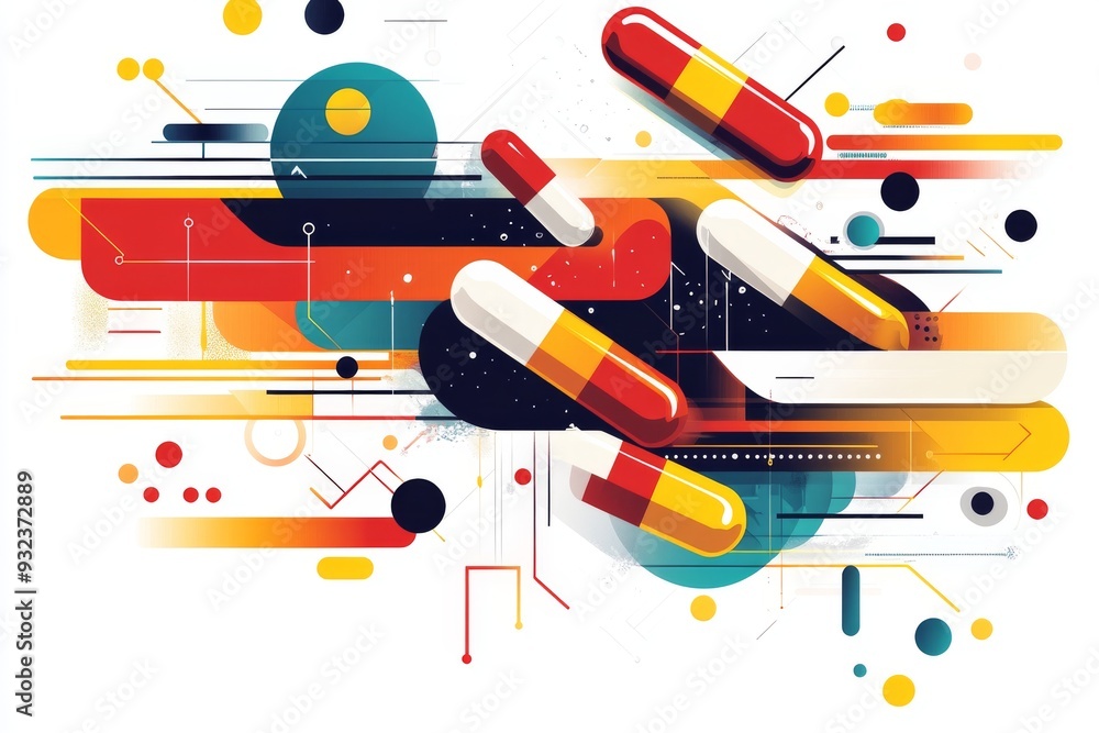 Aufkleber abstract and colorful composition of pills and capsules representing the diversity and vibrancy of p