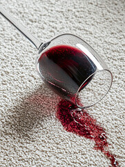 Glass of Red Wine Fell on Carpet, Creating a Spill with Red Wine Staining the Carpet in a Messy and Unfortunate Accident