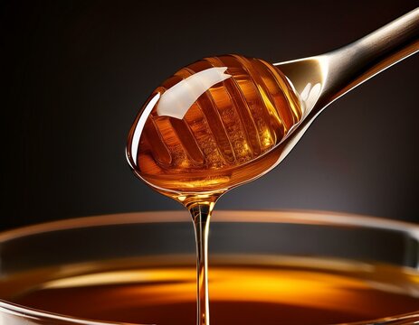 The sticky, viscous texture of honey dripping slowly from a spoon.