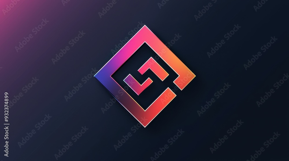 Poster abstract geometric design with pink and orange gradient in square shape