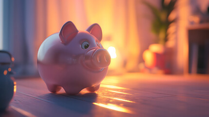 Piggy bank in a bedroom - symbol of money, wealth and finances
