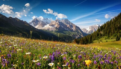 Fototapeta premium Mountain view with wildflowers blooming
