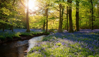 A tranquil woodland glen, with a carpet of bluebells