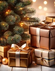 Beautifully wrapped holiday presents under a tree