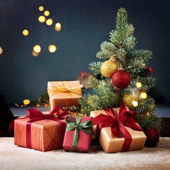Beautifully wrapped holiday presents under a tree