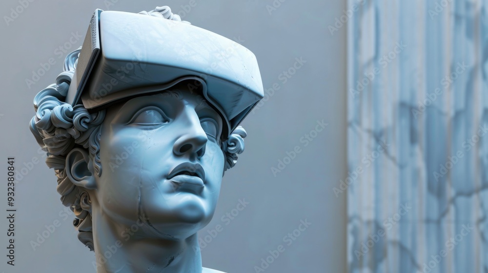 Poster a person sitting with a virtual reality headset on, likely in a gaming or entertainment setting