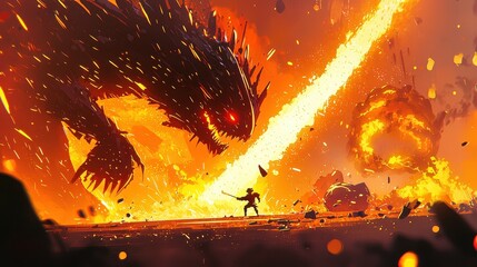 Fire Dragon Monster Attack Illustration