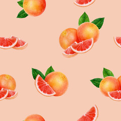 A Seamless Watercolor Pattern Featuring Grapefruit and Various Citrus Fruits in Colorful Design