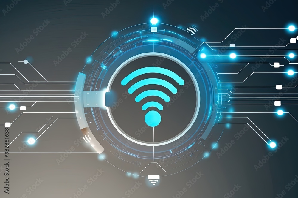 Poster abstract wireless network connection with wi-fi symbol and communication technology