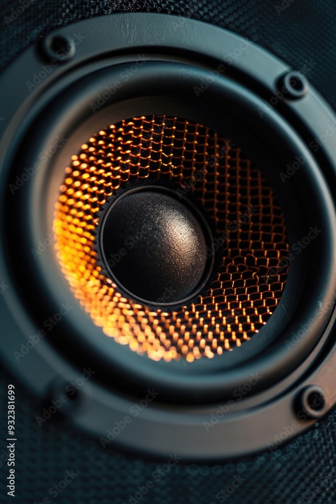 Poster A close-up shot of a speaker with a bright yellow light illuminating their face, perfect for use in presentations, tutorials, or educational content