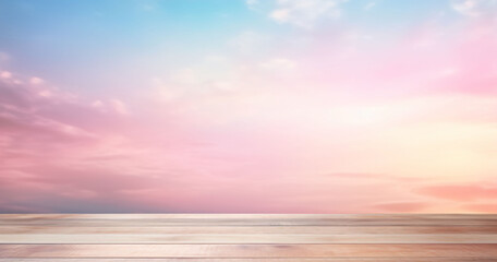 Obraz premium empty wooden table for product display with aesthetic sky