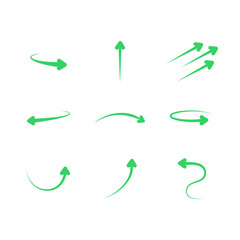 Green arrows set. Flat decorative vector design isolated illustration on white background.