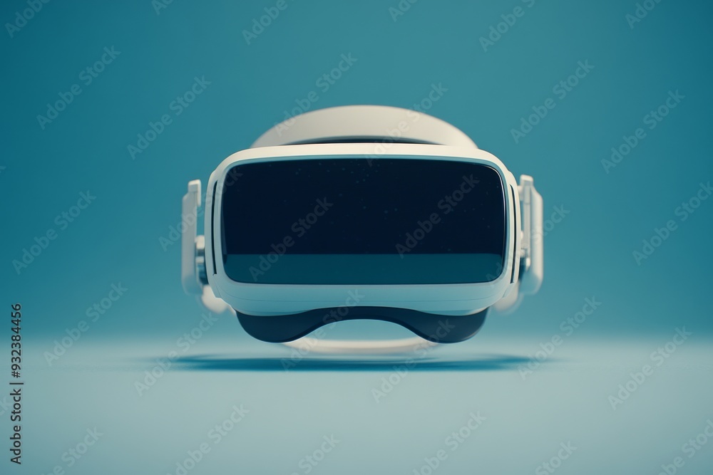 Poster Futuristic VR headset with a rounded design on a minimalist background representing the intersection of modern aesthetics and advanced virtual reality technology