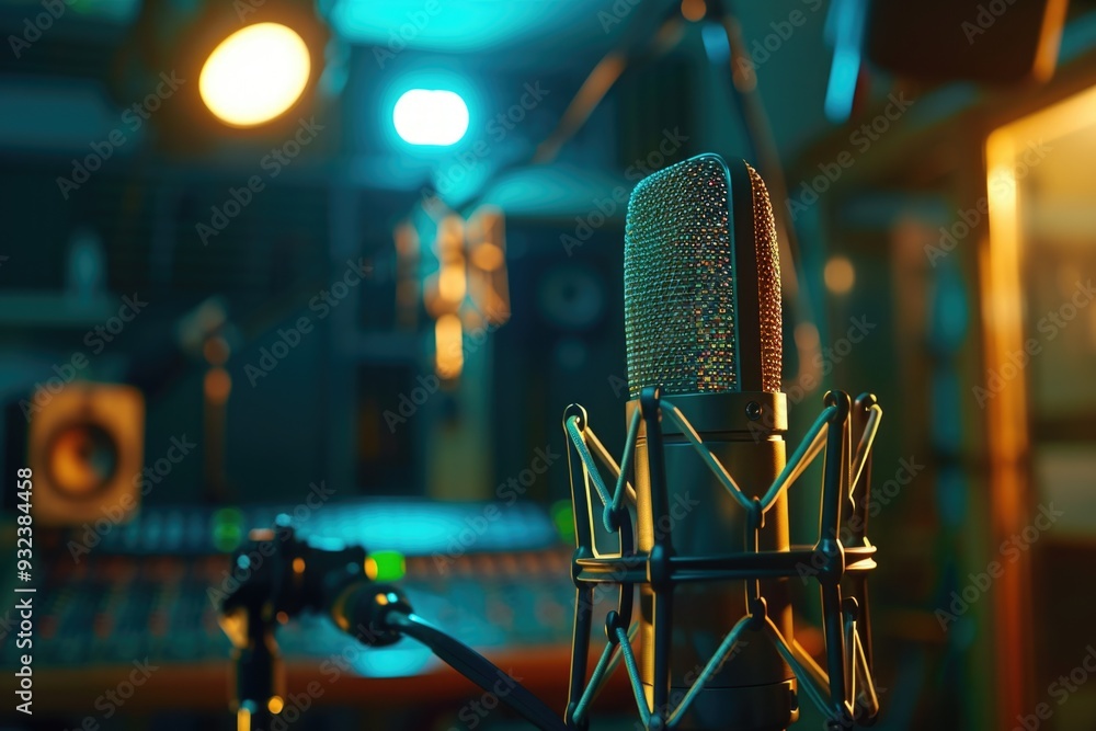 Aufkleber microphone in a recording studio with lights on